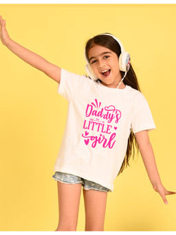 Nusyl - Girls White Daddy Little Girl Text Cotton Oversized T-Shirt