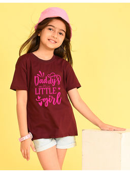 Nusyl - Girls Wine Daddy Little Girl Text Cotton Oversized T-Shirt