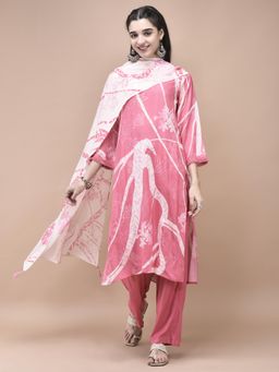 Shree - Women Liva Pink Printed Kurta with Pant & Dupatta