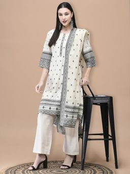 Shree - Women Silk Jacquard Beige Solid Kurta with Pant & Dupatta