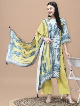 Shree - Women Cotton Blue Kurta with Pant & Dupatta