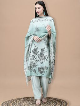 Shree - Women Silk Blend Blue Floral Print Kurta with Pant & Dupatta
