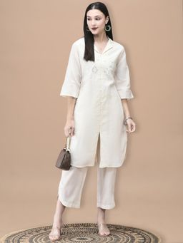 Shree - Women Cotton Off White Embroidered Kurta with Pant