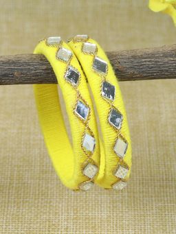 Asthetika Kids - Thread & Mirror Work Bangles Yellow (Set of 2)