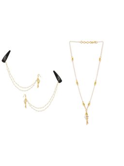 Ribbon Candy - A Festive White Bead Chain Earrings with Tic-Tacs & Bead Necklace (Set Of 4)