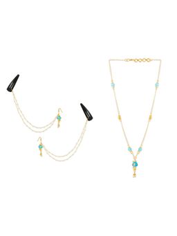 Ribbon Candy - A Festive Blue Bead Chain Earrings with Tic-Tacs & Bead Necklace (Set Of 4)