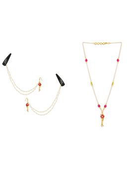 Ribbon Candy - A Festive Red Bead Chain Earrings with Tic-Tacs & Bead Necklace (Set Of 4)