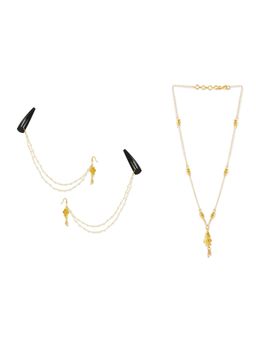 Ribbon Candy - A Festive Yellow Bead Chain Earrings with Tic-Tacs & Bead Necklace (Set Of 4)