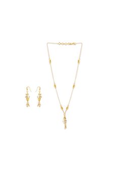 Ribbon Candy - A Festive White Beaded Earrings & Green Bead Necklace (Set Of 2)