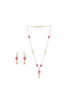 Ribbon Candy - A Festive Pink Beaded Earrings & Green Bead Necklace (Set Of 2)