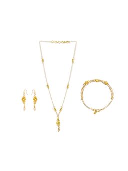 Ribbon Candy - Festive Gold-Plated Yellow Beaded Earrings, Necklace & Bracelet (Set Of 3)