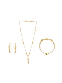 Ribbon Candy - Festive Gold-Plated White Beaded Earrings, Necklace & Bracelet (Set Of 3)