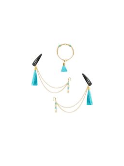 Ribbon Candy - Festive Light Blue Tassle Chain Earrings with Bracelet & Tic Tac Pins (Set Of 4)