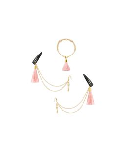 Ribbon Candy - Festive Light Pink Tassle Chain Earrings with Bracelet and Tic Tac Pins (Set Of 4)