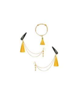 Ribbon Candy - Festive Yellow Tassle Chain Earrings with Bracelet and Tic Tac Pins (Set Of 4)