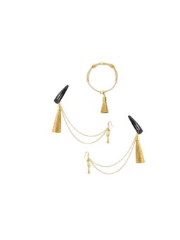 Ribbon Candy - Festive Gold Tassle Chain Earrings with Bracelet and Tic Tac Pins (Set Of 4)