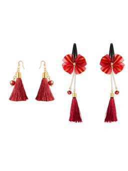 Ribbon Candy - Festive Red Beaded Tassle Earrings & Matching Tic Tacs with Bows (Set Of 3)