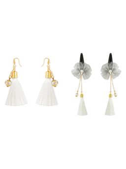 Ribbon Candy - Festive White Beaded Tassle Earrings & Matching Tic Tacs with Bows (Set Of 3)