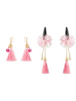 Ribbon Candy - Festive Pink Beaded Tassle Earrings & Matching Tic Tacs with Bows (Set Of 3)