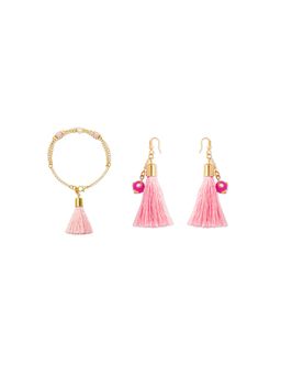 Ribbon Candy - Festive Light Pink Beaded Tassle Earrings & Matching Bracelet (Set Of 2)