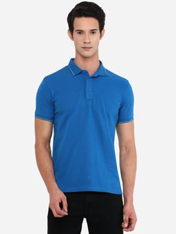 JadeBlue - Greenfibre Men Cobalt Blue Cotton Slim Fit Solid Polo T-Shirt