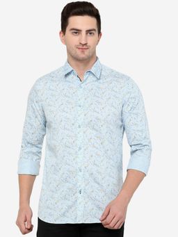 JadeBlue - Men Sky Blue Cotton Slim Fit Printed Semi Casual Shirt