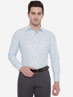 Greenfibre - Men Sky Blue Printed Slim Fit Formal Shirt