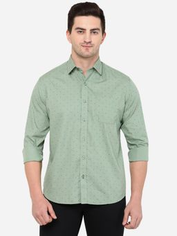 Greenfibre - Men Green Cotton Smart Fit Printed Casual Shirt