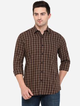 Greenfibre - Men Brown Cotton Smart Fit Checked Casual Shirt
