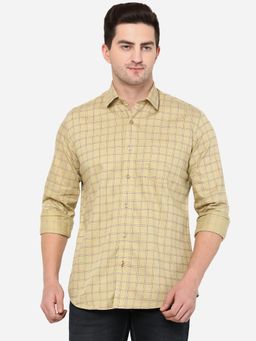 JadeBlue - Men Lark Yellow Cotton Slim Fit Checked Casual Shirt