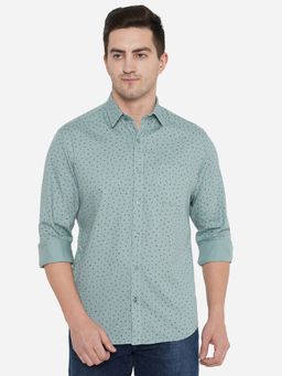 Greenfibre - Men Haze Blue Cotton Classic Fit Printed Casual Shirt