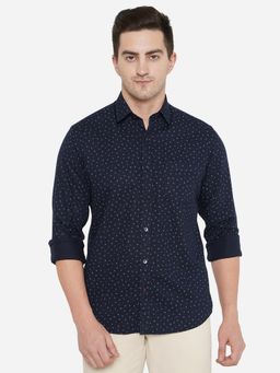 Greenfibre - Men Navy Blue Cotton Classic Fit Printed Casual Shirt