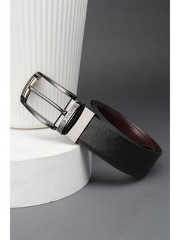 Louis Philippe - Men Black Textured Genuine Leather Formal Belt