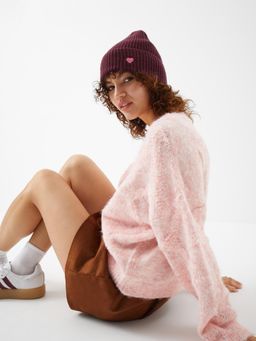 Accessorize London - Women Purple Heart Ribbed Beanie