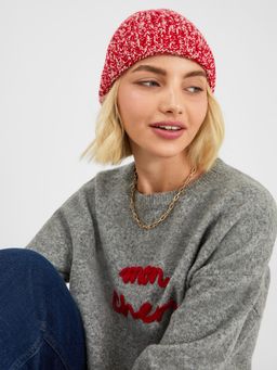 Accessorize London - Women Red Chunky Two Tone Beanie