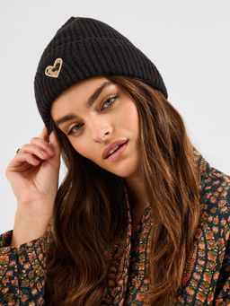 Accessorize London - Women Black Leopard Heart Beanie