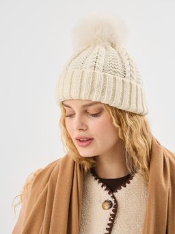 Accessorize London - Women Cream Pom-Pom Beanie