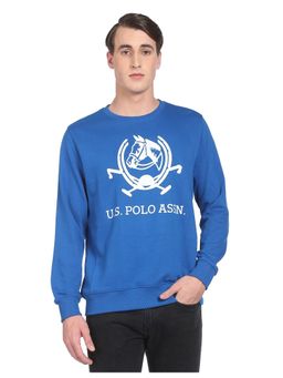 U.S. POLO ASSN. - Men Blue Crew Neck Brand Print Sweatshirt