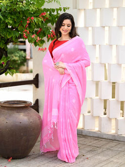 Beatitude - Pink Traditional Handloom Pure Cotton Jamdani Saree with Unstitched Blouse