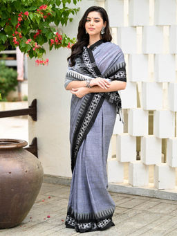 Beatitude - Grey Traditional Handloom Pure Cotton Saree with Unstitched Blouse