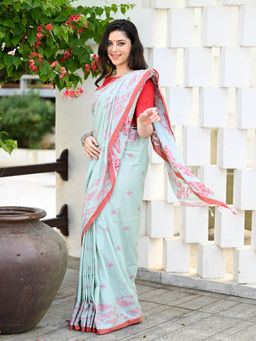 Beatitude - Green Traditional Handloom Pure Cotton Jamdani Saree with Unstitched Blouse