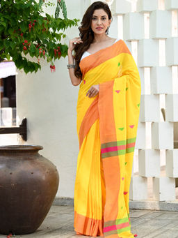 Beatitude - Yellow Handloom Cotton Saree with Unstitched Blouse