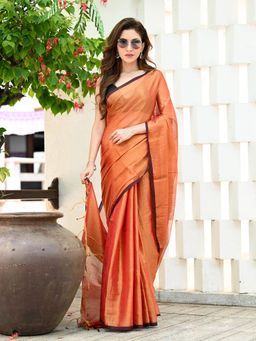 Beatitude - Orange Handloom Tissue Saree with Unstitched Blouse