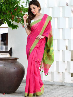 Beatitude - Pink Handloom Cotton Silk Saree with Unstitched Blouse