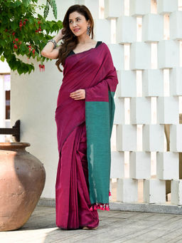 Beatitude - Magenta Handloom Saree with Unstitched Blouse