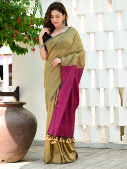 Beatitude - Olive Handloom Saree with Unstitched Blouse