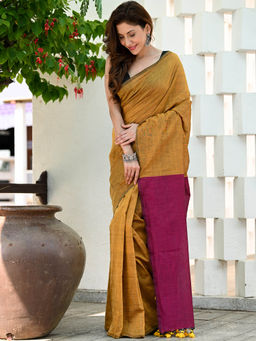 Beatitude - Mustard Handloom Saree with Unstitched Blouse