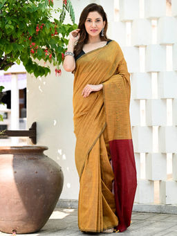 Beatitude - Tan Handloom Saree with Unstitched Blouse