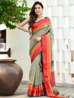 Beatitude - Grey Handloom Cotton Silk Saree with Unstitched Blouse