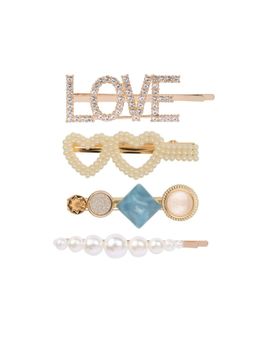 Arendelle - Multi-Color Love and Pearl Hearts Hair Pins for Girls (Pack of 4)